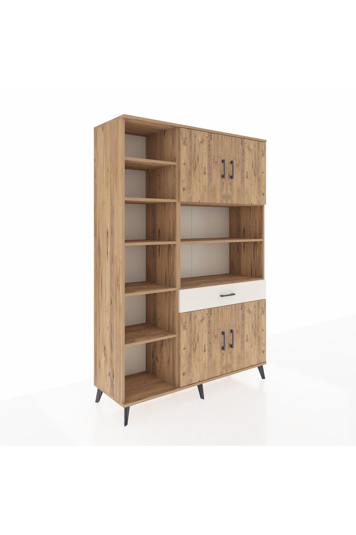 Hyperion Dolap 10 Raflı Tek Çekmeceli 4 Kapaklı 132x44x195 Çam-Çam/Aytaşı