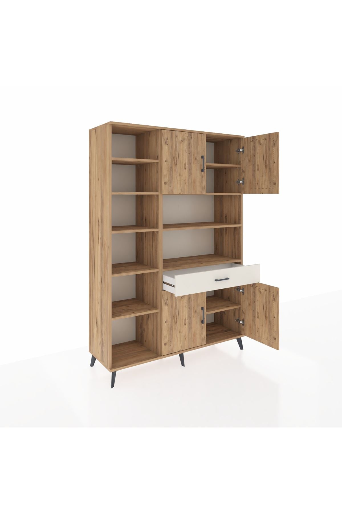 Hyperion Dolap 10 Raflı Tek Çekmeceli 4 Kapaklı 132x44x195 Çam-Çam/Aytaşı