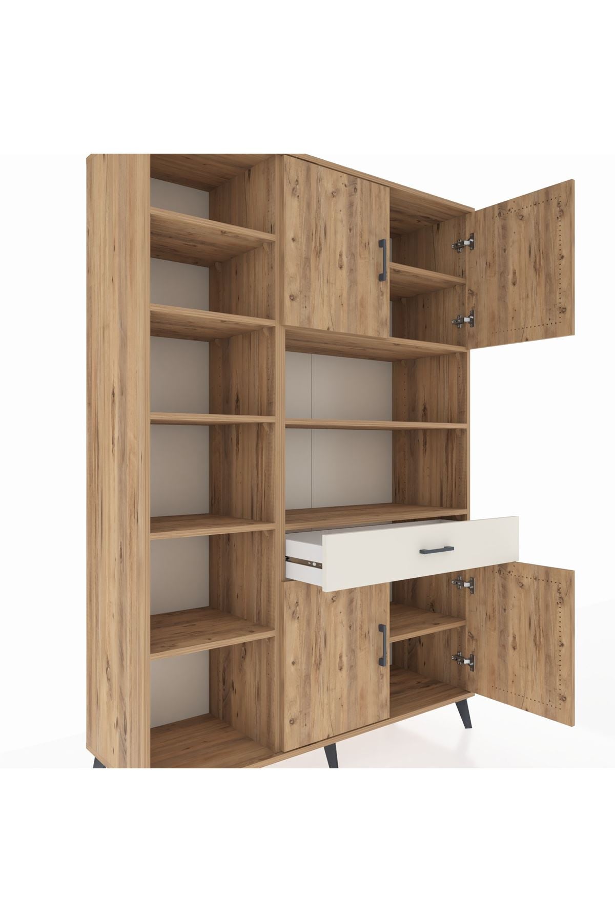 Hyperion Dolap 10 Raflı Tek Çekmeceli 4 Kapaklı 132x44x195 Çam-Çam/Aytaşı