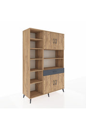 Hyperion Dolap 10 Raflı Tek Çekmeceli 4 Kapaklı 132x44x195 Çam-Çam/Antrasit