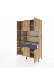 Hyperion Dolap 10 Raflı Tek Çekmeceli 4 Kapaklı 132x44x195 Çam-Çam/Antrasit