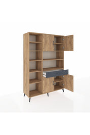 Hyperion Dolap 10 Raflı Tek Çekmeceli 4 Kapaklı 132x44x195 Çam-Çam/Antrasit