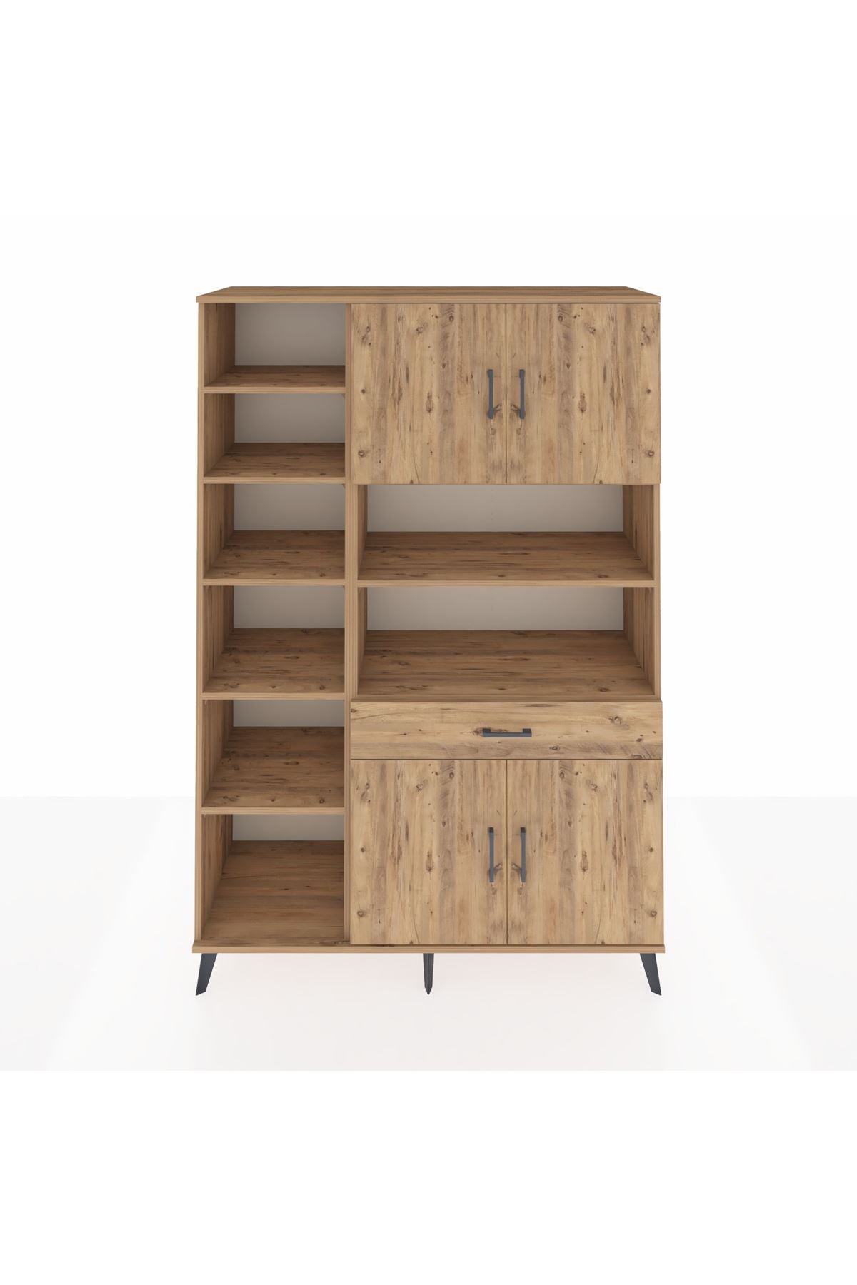 Hyperion Dolap 10 Raflı Tek Çekmeceli 4 Kapaklı 132x44x195 Çam-Çam/Çam