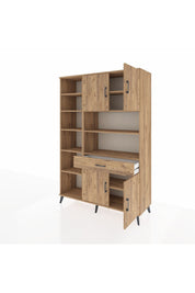 Hyperion Dolap 10 Raflı Tek Çekmeceli 4 Kapaklı 132x44x195 Çam-Çam/Çam