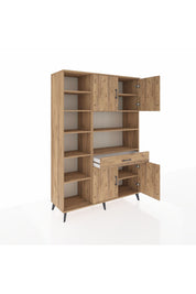 Hyperion Dolap 10 Raflı Tek Çekmeceli 4 Kapaklı 132x44x195 Çam-Çam/Çam