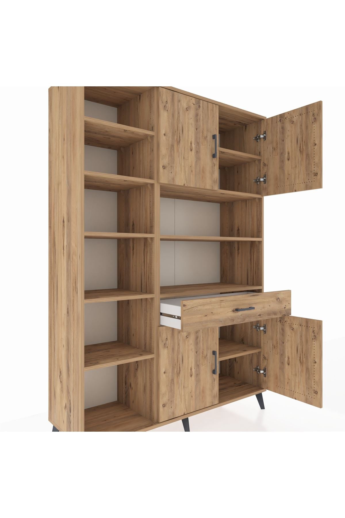 Hyperion Dolap 10 Raflı Tek Çekmeceli 4 Kapaklı 132x44x195 Çam-Çam/Çam