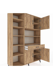 Hyperion Dolap 10 Raflı Tek Çekmeceli 4 Kapaklı 132x44x195 Çam-Çam/Çam