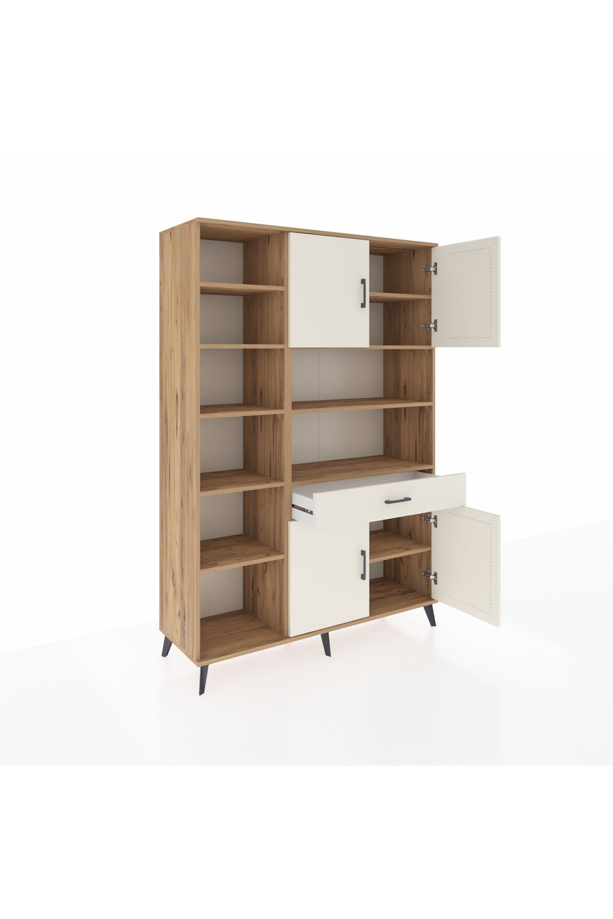 Hyperion Dolap 10 Raflı Tek Çekmeceli 4 Kapaklı 132x44x195 Çam-Aytaşı/Aytaşı