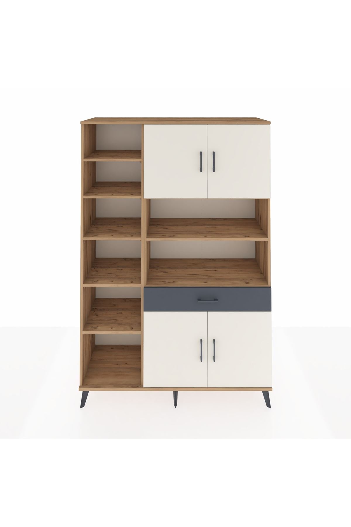 Hyperion Dolap 10 Raflı Tek Çekmeceli 4 Kapaklı 132x44x195 Çam-Aytaşı/Antrasit