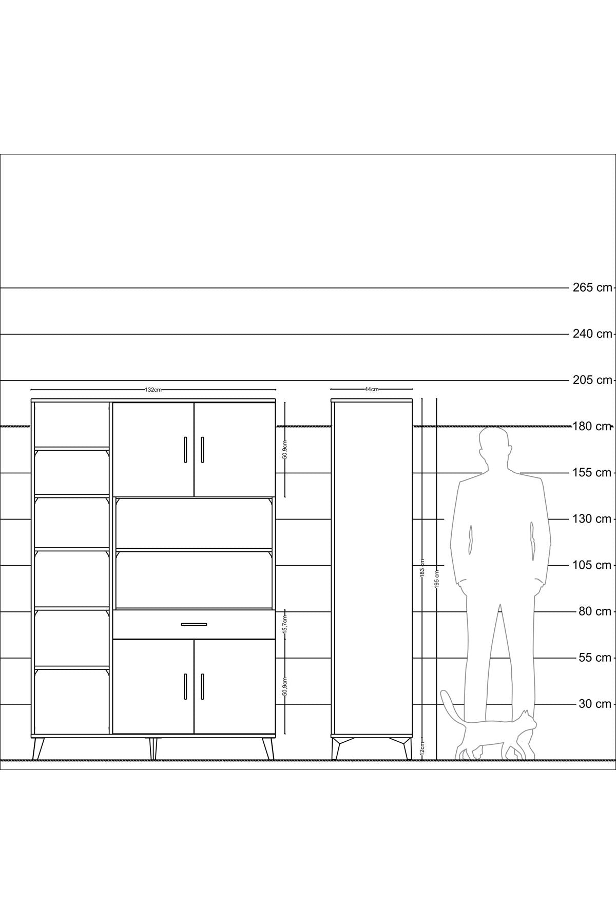 Hyperion Dolap 10 Raflı Tek Çekmeceli 4 Kapaklı 132x44x195 Çam-Aytaşı/Aytaşı