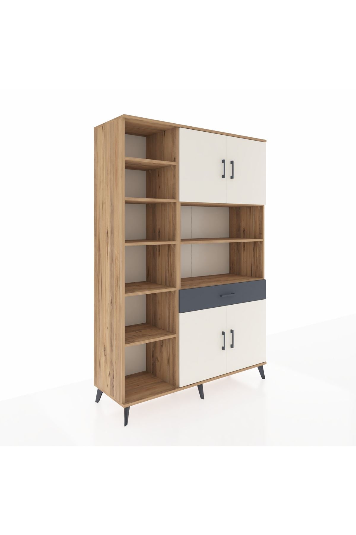 Hyperion Dolap 10 Raflı Tek Çekmeceli 4 Kapaklı 132x44x195 Çam-Aytaşı/Antrasit