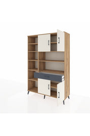 Hyperion Dolap 10 Raflı Tek Çekmeceli 4 Kapaklı 132x44x195 Çam-Aytaşı/Antrasit