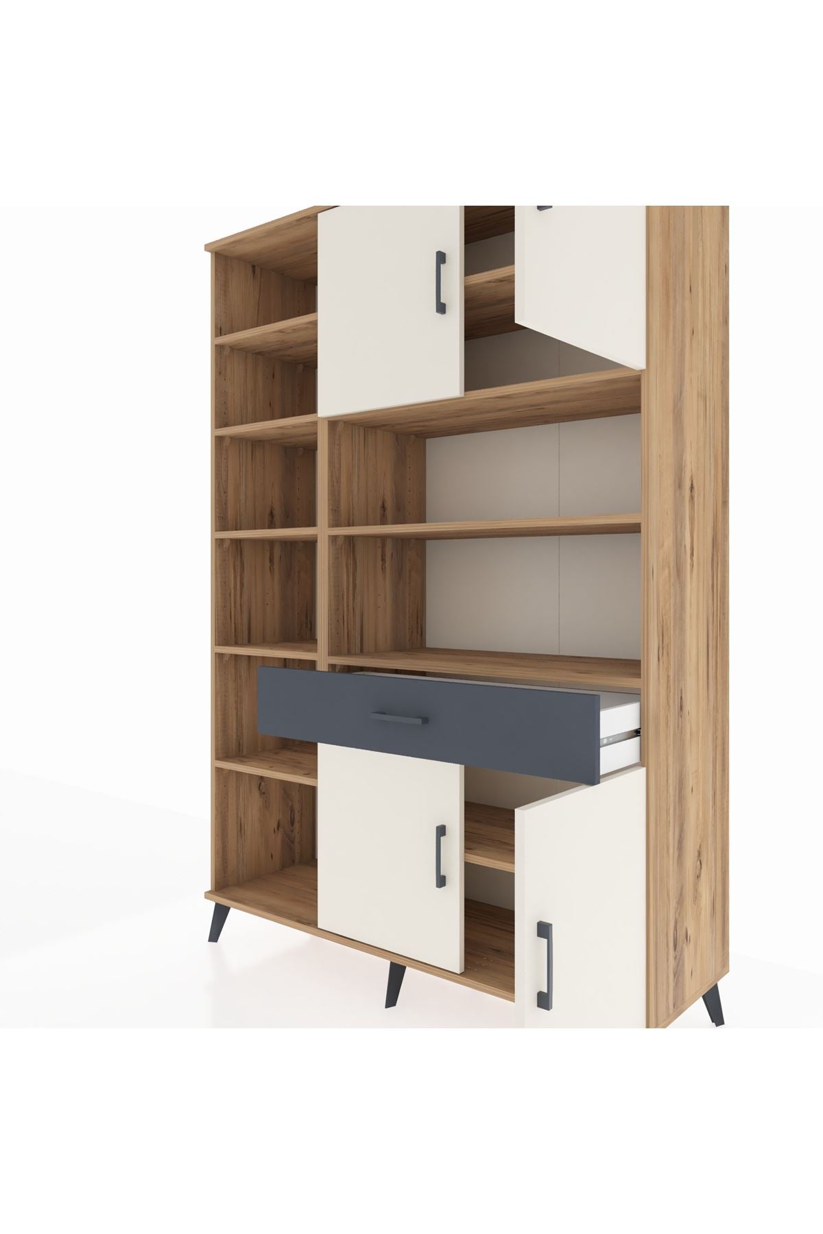 Hyperion Dolap 10 Raflı Tek Çekmeceli 4 Kapaklı 132x44x195 Çam-Aytaşı/Antrasit