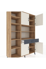 Hyperion Dolap 10 Raflı Tek Çekmeceli 4 Kapaklı 132x44x195 Çam-Aytaşı/Antrasit