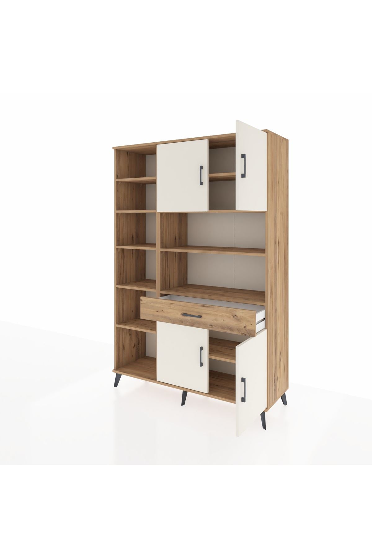 Hyperion Dolap 10 Raflı Tek Çekmeceli 4 Kapaklı 132x44x195 Çam-Aytaşı/Çam