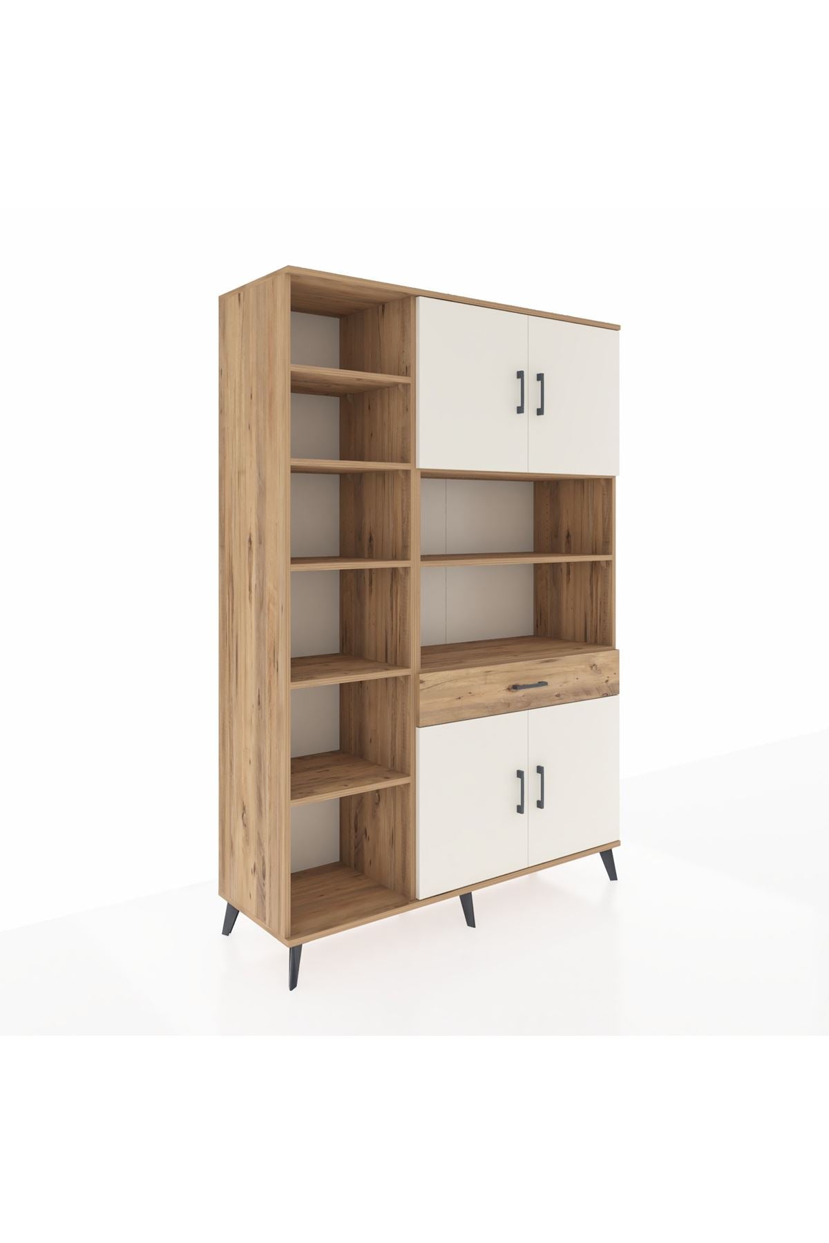 Hyperion Dolap 10 Raflı Tek Çekmeceli 4 Kapaklı 132x44x195 Çam-Aytaşı/Çam