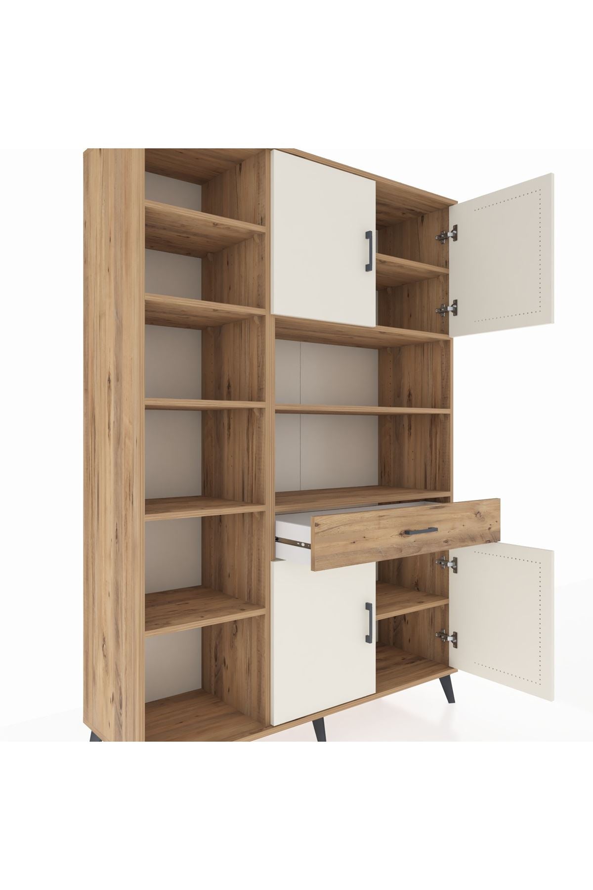 Hyperion Dolap 10 Raflı Tek Çekmeceli 4 Kapaklı 132x44x195 Çam-Aytaşı/Çam