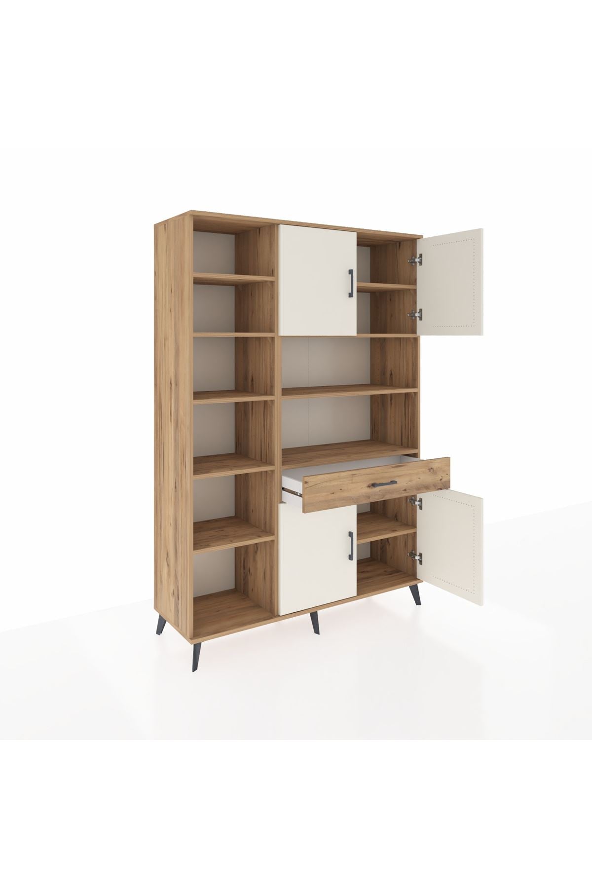 Hyperion Dolap 10 Raflı Tek Çekmeceli 4 Kapaklı 132x44x195 Çam-Aytaşı/Çam