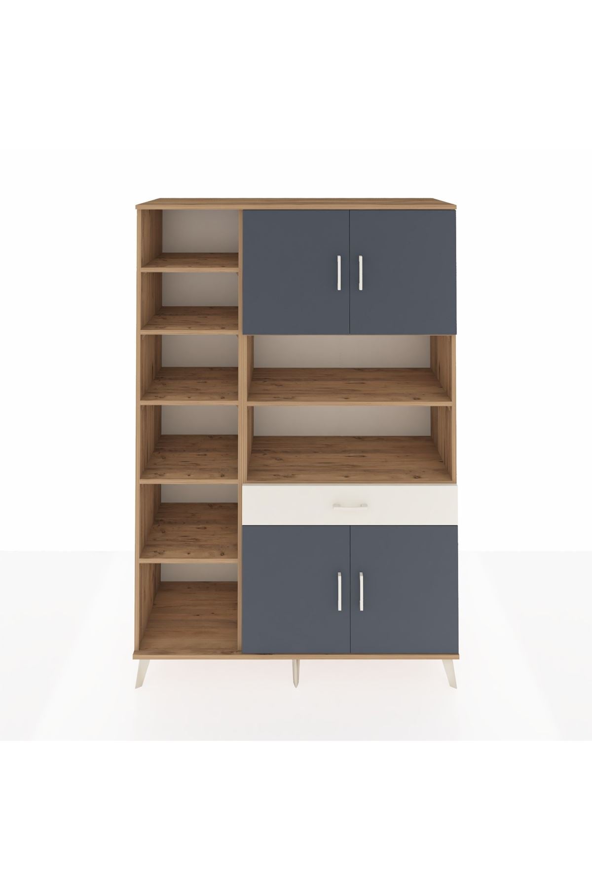 Hyperion Dolap 10 Raflı Tek Çekmeceli 4 Kapaklı 132x44x195 Çam-Antrasit/Aytaşı