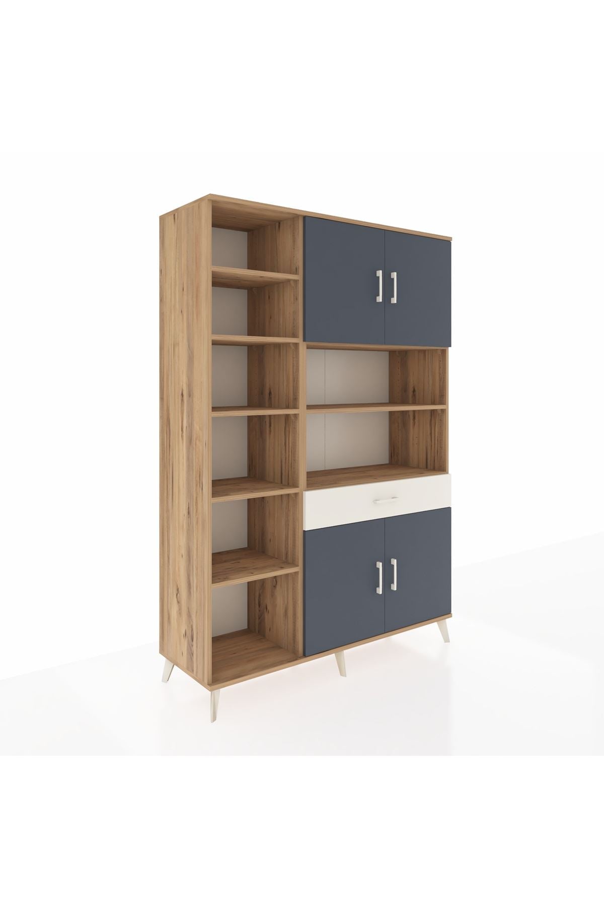 Hyperion Dolap 10 Raflı Tek Çekmeceli 4 Kapaklı 132x44x195 Çam-Antrasit/Aytaşı