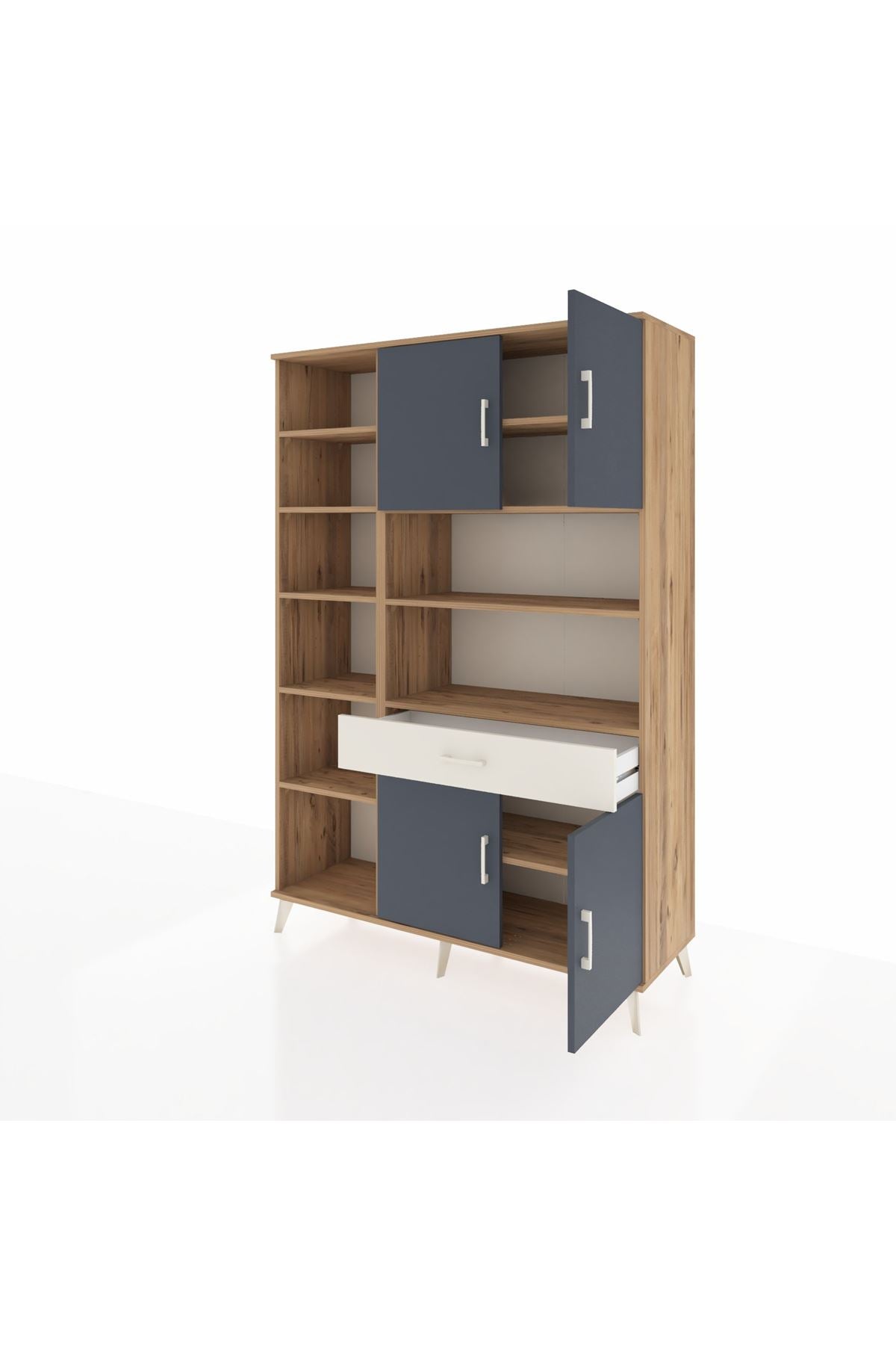 Hyperion Dolap 10 Raflı Tek Çekmeceli 4 Kapaklı 132x44x195 Çam-Antrasit/Aytaşı