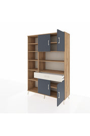 Hyperion Dolap 10 Raflı Tek Çekmeceli 4 Kapaklı 132x44x195 Çam-Antrasit/Aytaşı