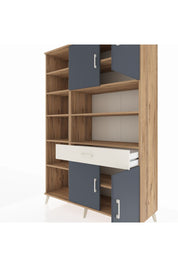 Hyperion Dolap 10 Raflı Tek Çekmeceli 4 Kapaklı 132x44x195 Çam-Antrasit/Aytaşı