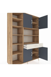 Hyperion Dolap 10 Raflı Tek Çekmeceli 4 Kapaklı 132x44x195 Çam-Antrasit/Aytaşı