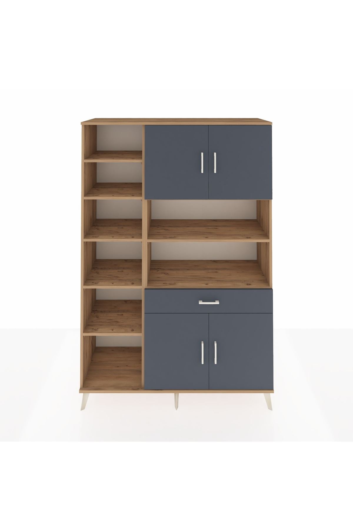 Hyperion Dolap 10 Raflı Tek Çekmeceli 4 Kapaklı 132x44x195 Çam-Antrasit/Antrasit