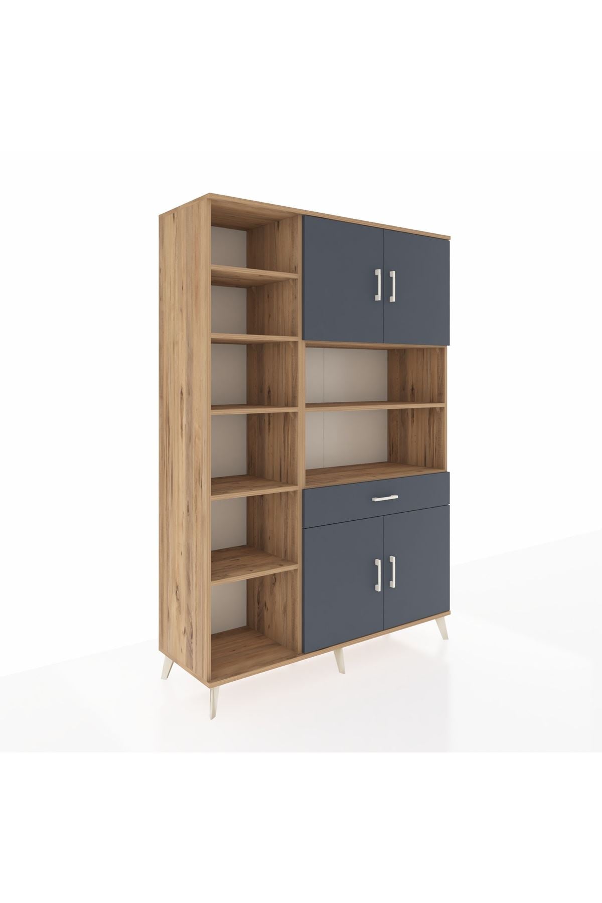 Hyperion Dolap 10 Raflı Tek Çekmeceli 4 Kapaklı 132x44x195 Çam-Antrasit/Antrasit