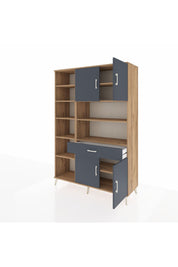 Hyperion Dolap 10 Raflı Tek Çekmeceli 4 Kapaklı 132x44x195 Çam-Antrasit/Antrasit