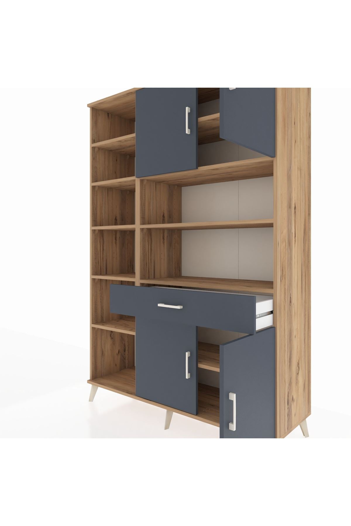 Hyperion Dolap 10 Raflı Tek Çekmeceli 4 Kapaklı 132x44x195 Çam-Antrasit/Antrasit