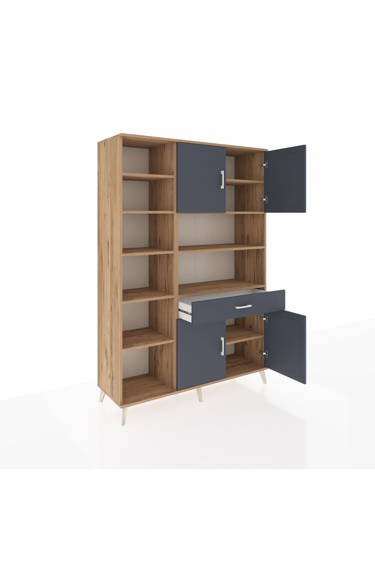 Hyperion Dolap 10 Raflı Tek Çekmeceli 4 Kapaklı 132x44x195 Çam-Antrasit/Antrasit