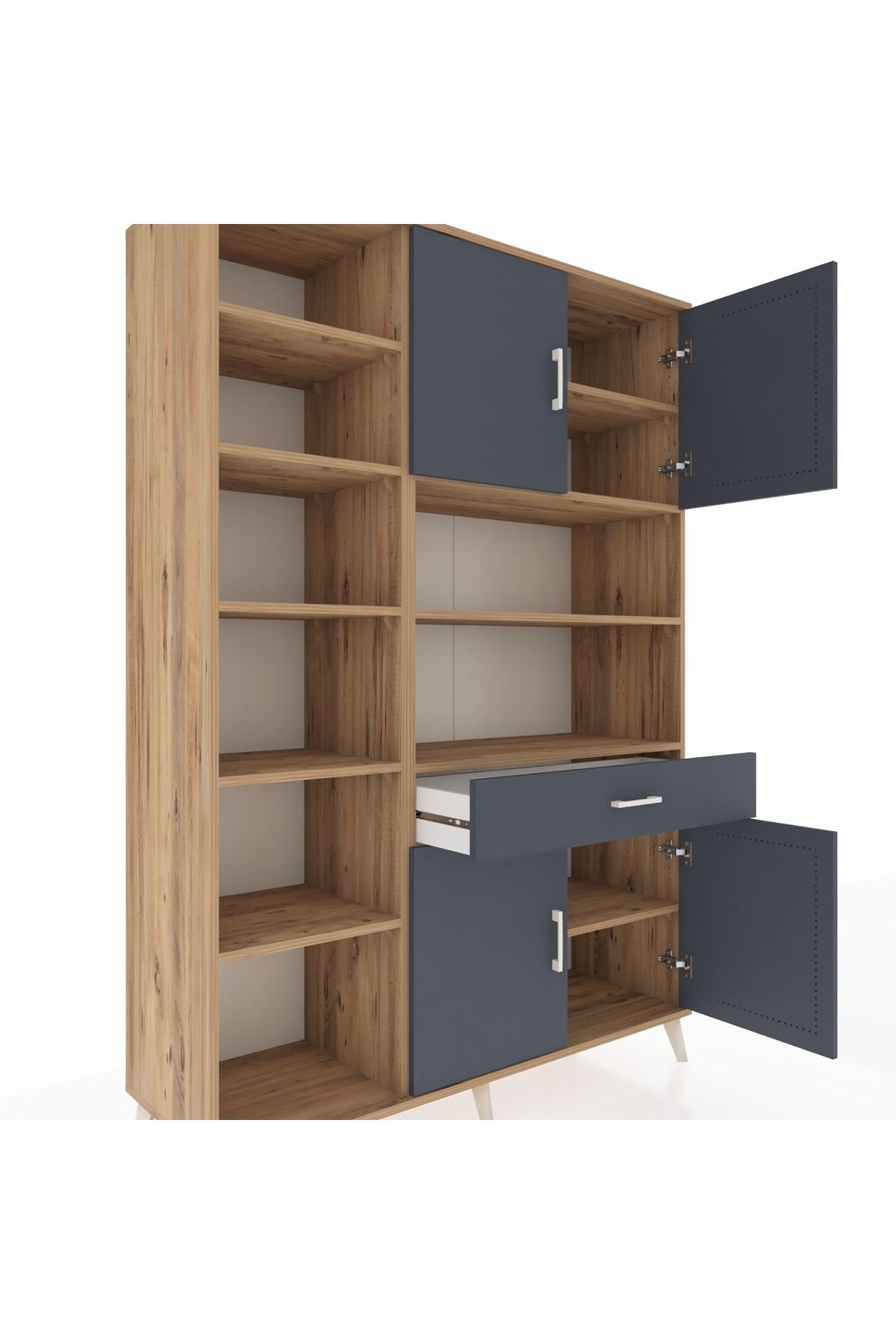 Hyperion Dolap 10 Raflı Tek Çekmeceli 4 Kapaklı 132x44x195 Çam-Antrasit/Antrasit