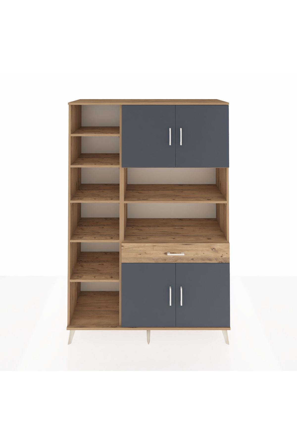 Hyperion Dolap 10 Raflı Tek Çekmeceli 4 Kapaklı 132x44x195 Çam-Antrasit/Çam