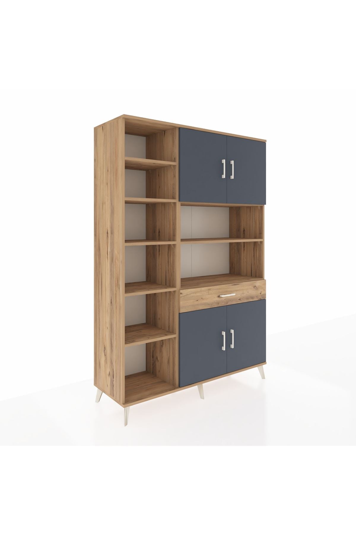 Hyperion Dolap 10 Raflı Tek Çekmeceli 4 Kapaklı 132x44x195 Çam-Antrasit/Çam