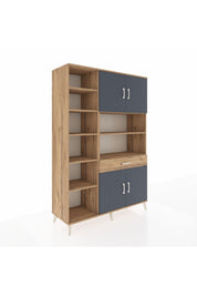 Hyperion Dolap 10 Raflı Tek Çekmeceli 4 Kapaklı 132x44x195 Çam-Antrasit/Çam