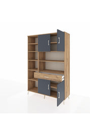 Hyperion Dolap 10 Raflı Tek Çekmeceli 4 Kapaklı 132x44x195 Çam-Antrasit/Çam