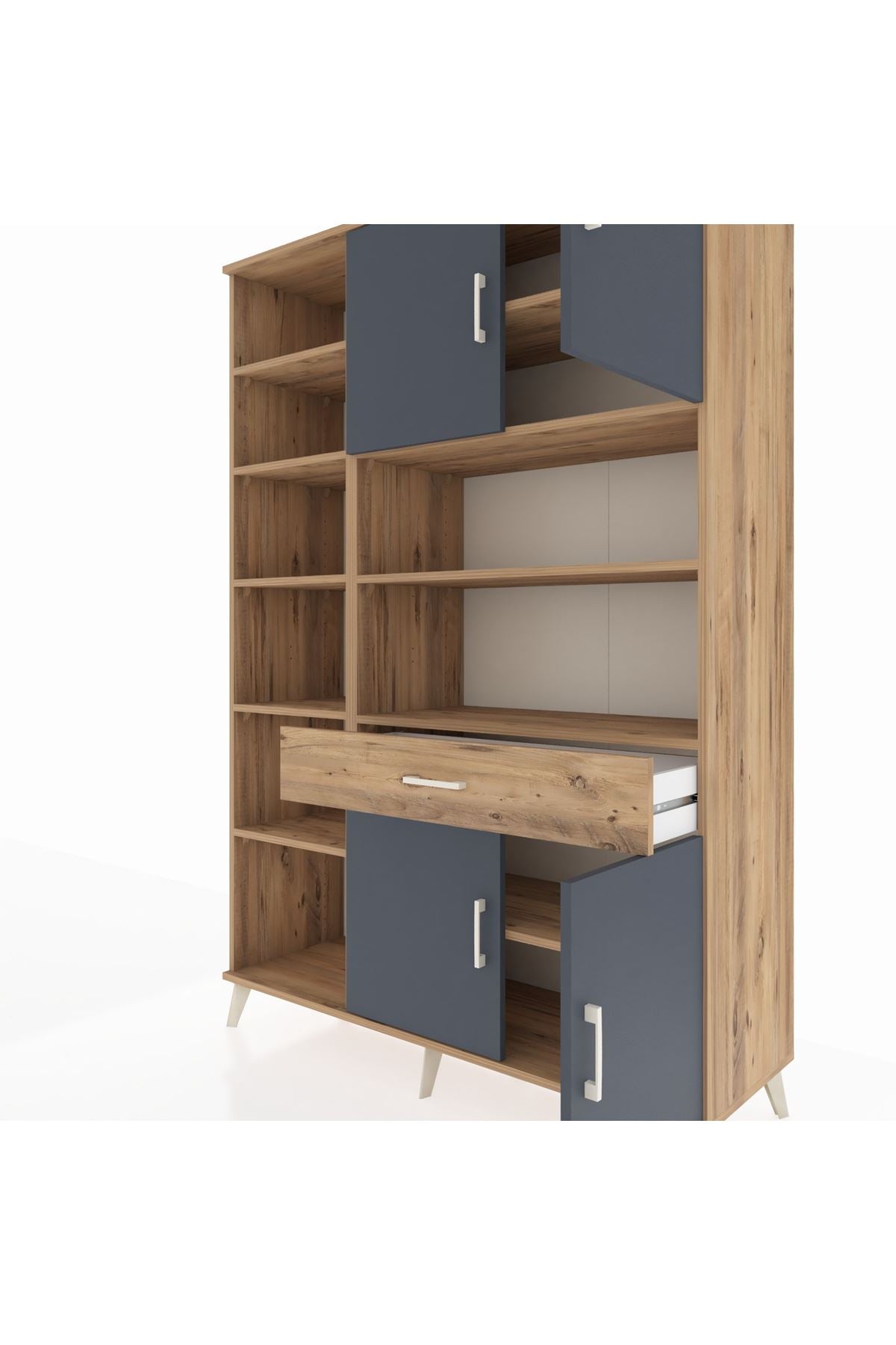 Hyperion Dolap 10 Raflı Tek Çekmeceli 4 Kapaklı 132x44x195 Çam-Antrasit/Çam