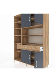 Hyperion Dolap 10 Raflı Tek Çekmeceli 4 Kapaklı 132x44x195 Çam-Antrasit/Çam