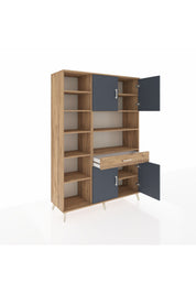 Hyperion Dolap 10 Raflı Tek Çekmeceli 4 Kapaklı 132x44x195 Çam-Antrasit/Çam