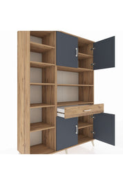 Hyperion Dolap 10 Raflı Tek Çekmeceli 4 Kapaklı 132x44x195 Çam-Antrasit/Çam