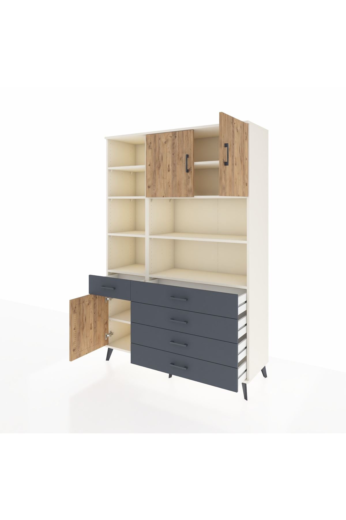 Hyperion Dolap 9 Raflı 5 Çekmeceli 3 Kapaklı 132x44x195 Aytaşı-Çam/Antrasit