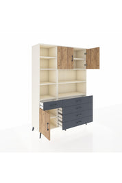 Hyperion Dolap 9 Raflı 5 Çekmeceli 3 Kapaklı 132x44x195 Aytaşı-Çam/Antrasit