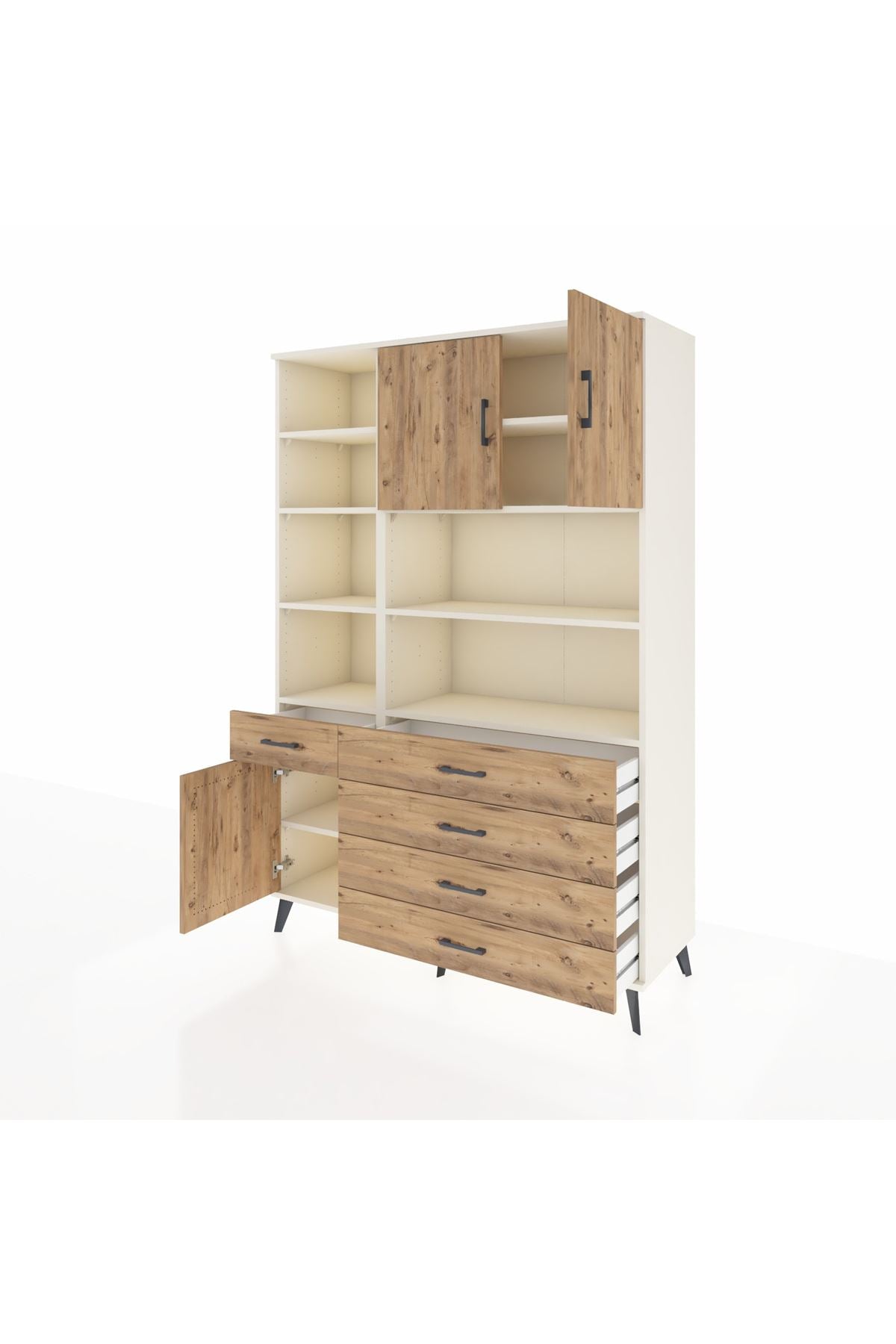 Hyperion Dolap 9 Raflı 5 Çekmeceli 3 Kapaklı 132x44x195 Aytaşı-Çam/Çam