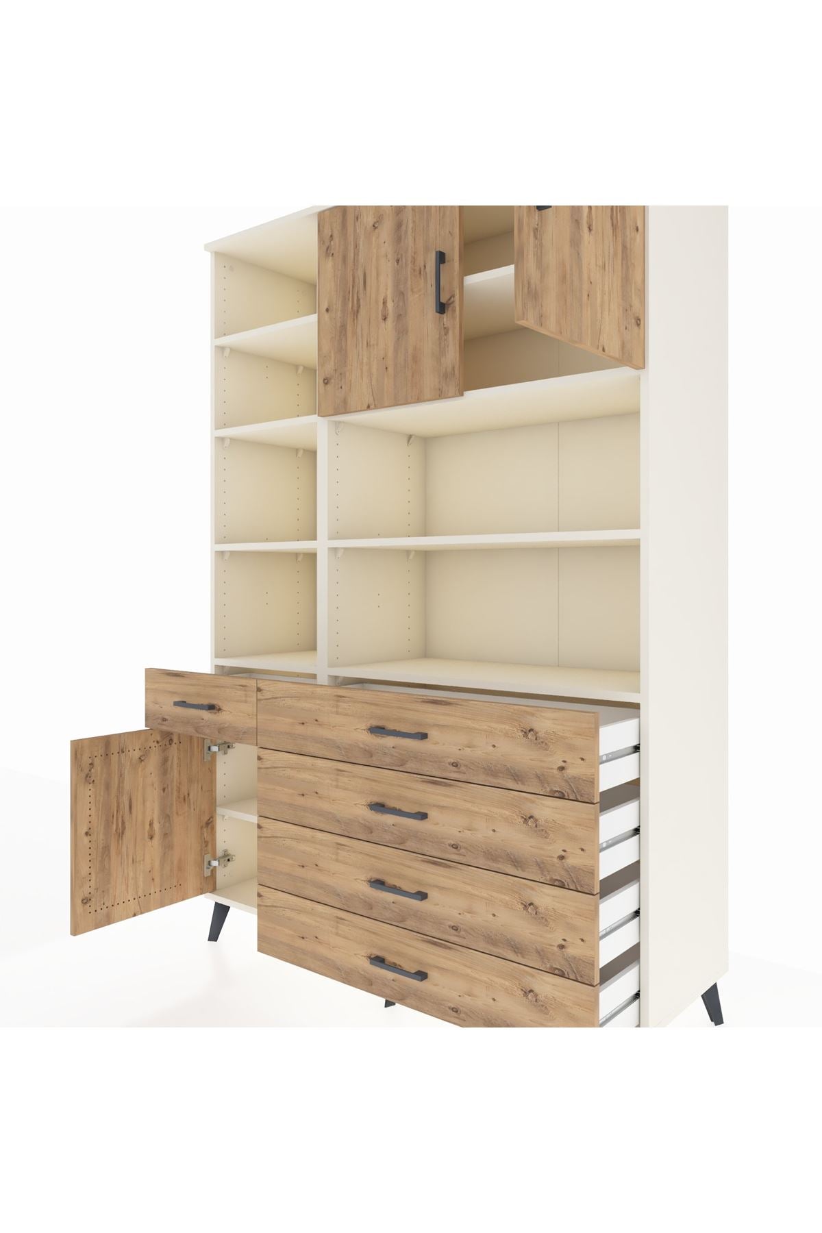 Hyperion Dolap 9 Raflı 5 Çekmeceli 3 Kapaklı 132x44x195 Aytaşı-Çam/Çam