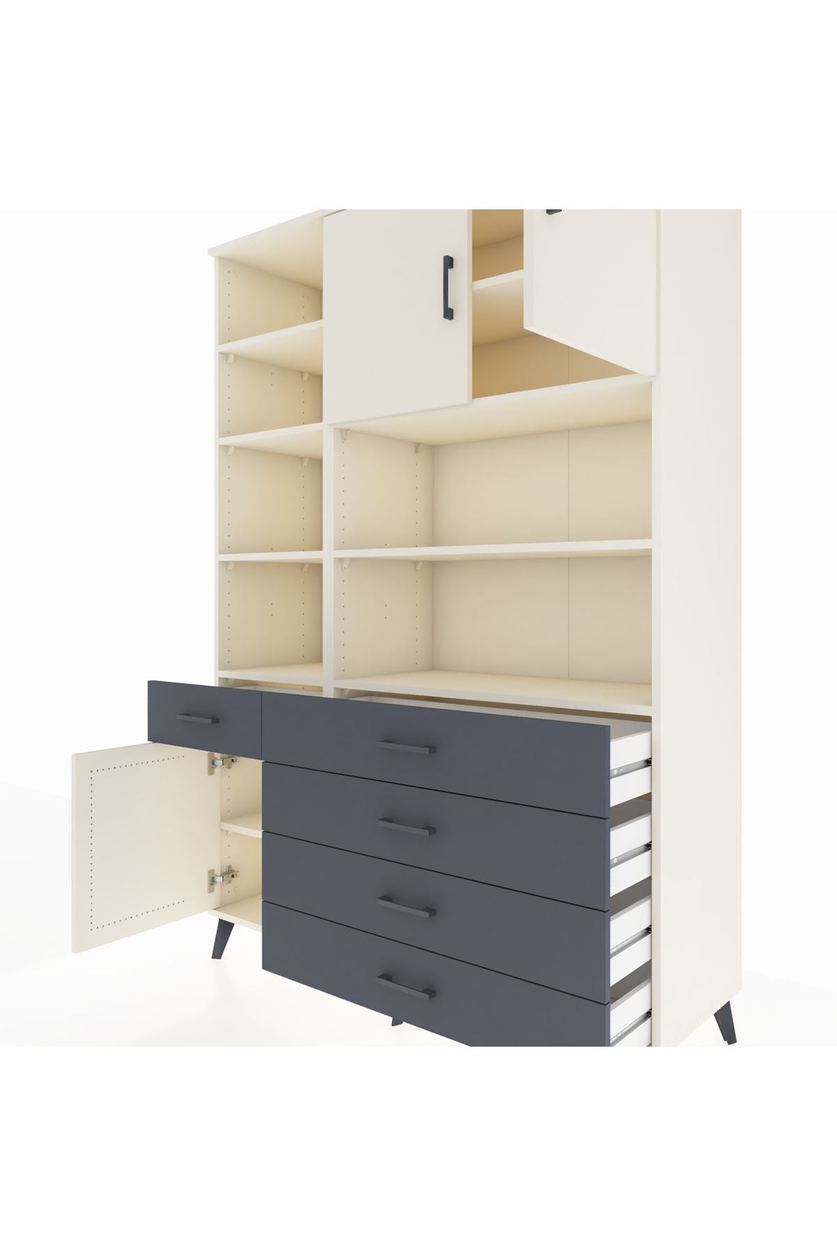 Hyperion Dolap 9 Raflı 5 Çekmeceli 3 Kapaklı 132x44x195 Aytaşı-Aytaşı/Antrasit