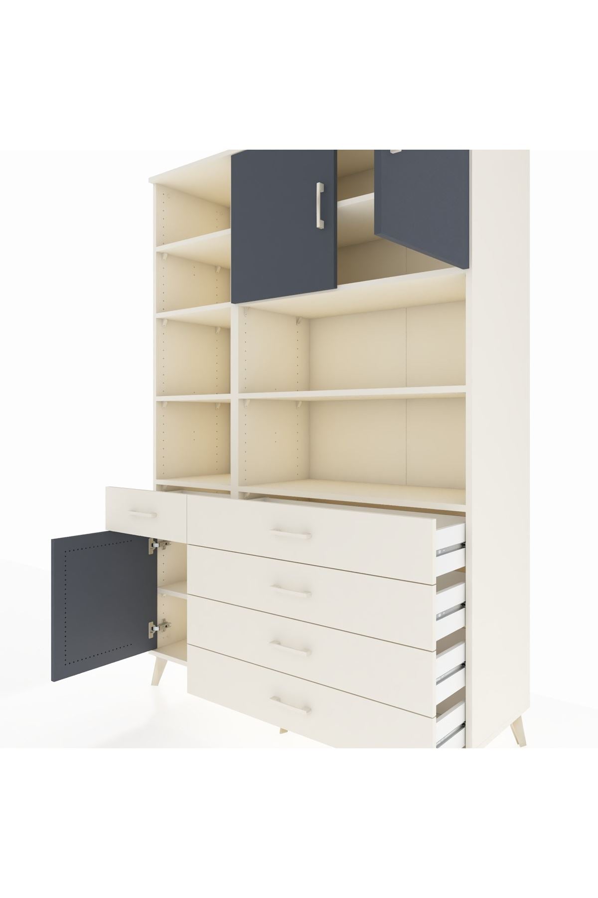 Hyperion Dolap 9 Raflı 5 Çekmeceli 3 Kapaklı 132x44x195 Aytaşı-Antrasit/Aytaşı