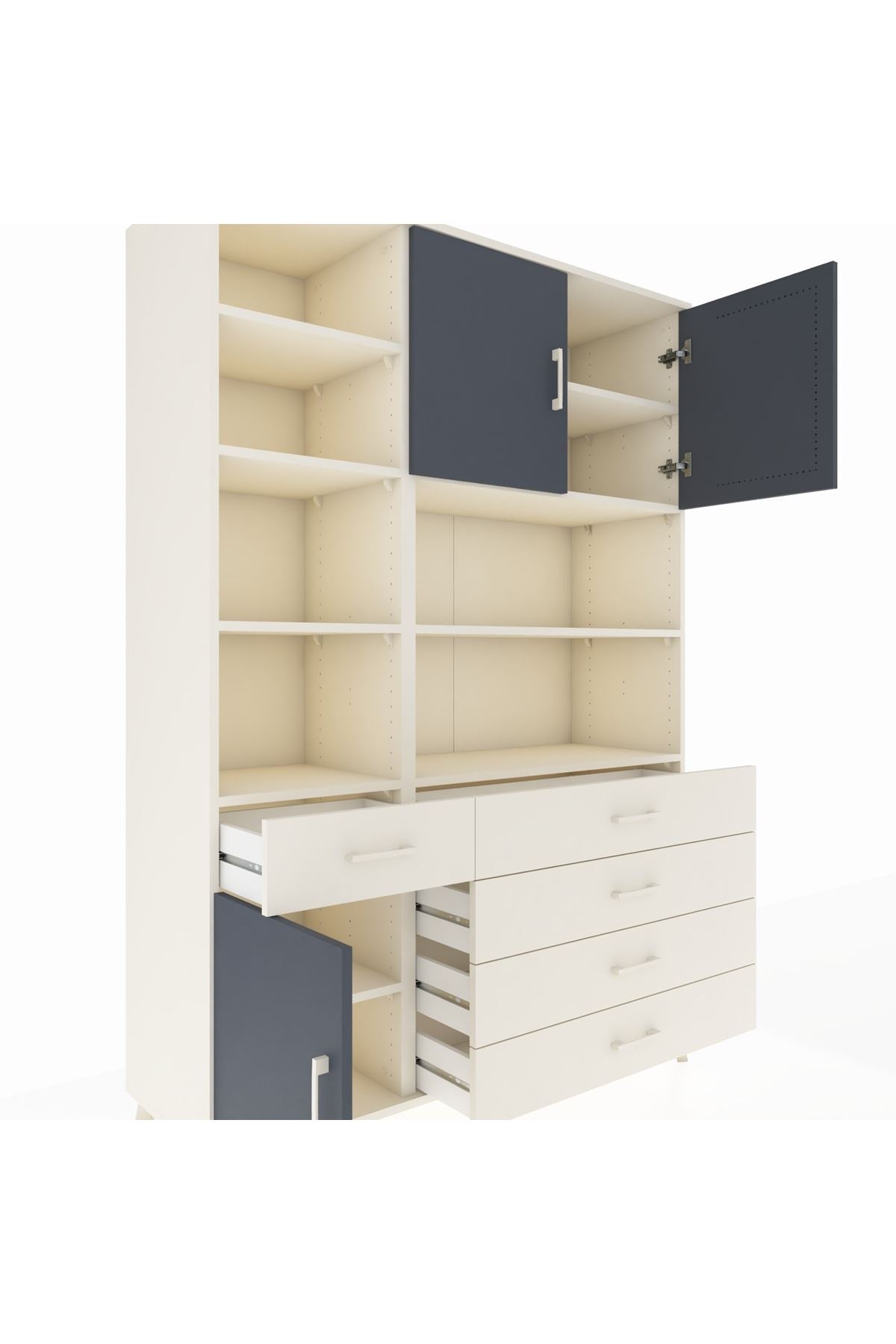 Hyperion Dolap 9 Raflı 5 Çekmeceli 3 Kapaklı 132x44x195 Aytaşı-Antrasit/Aytaşı