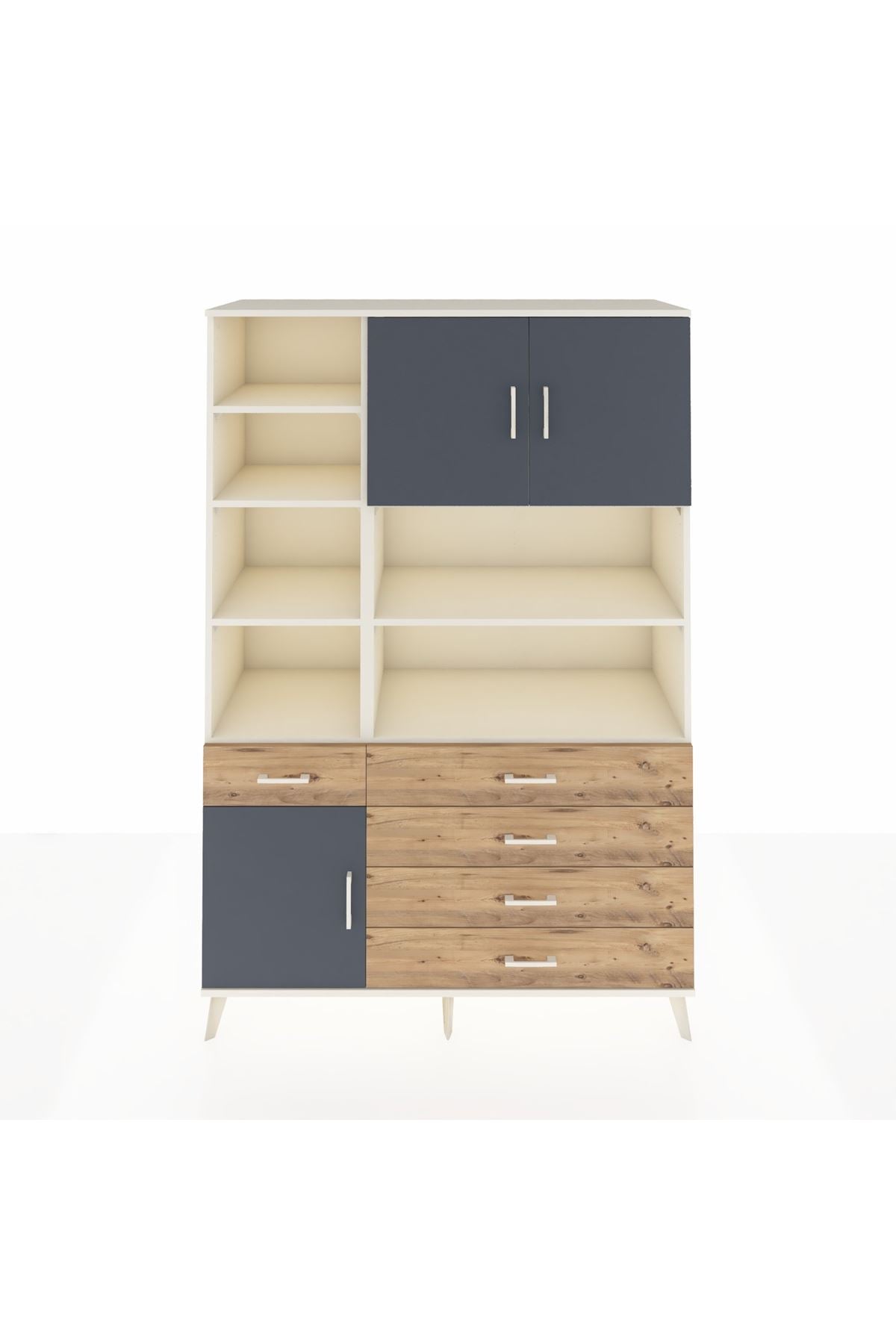 Hyperion Dolap 9 Raflı 5 Çekmeceli 3 Kapaklı 132x44x195 Aytaşı-Antrasit/Çam